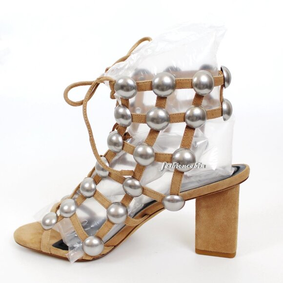 NEW Alexander Wang Rainey Studded Lace-Up Sandals – Embellished Heels Size EU 38 - Picture 6 of 8